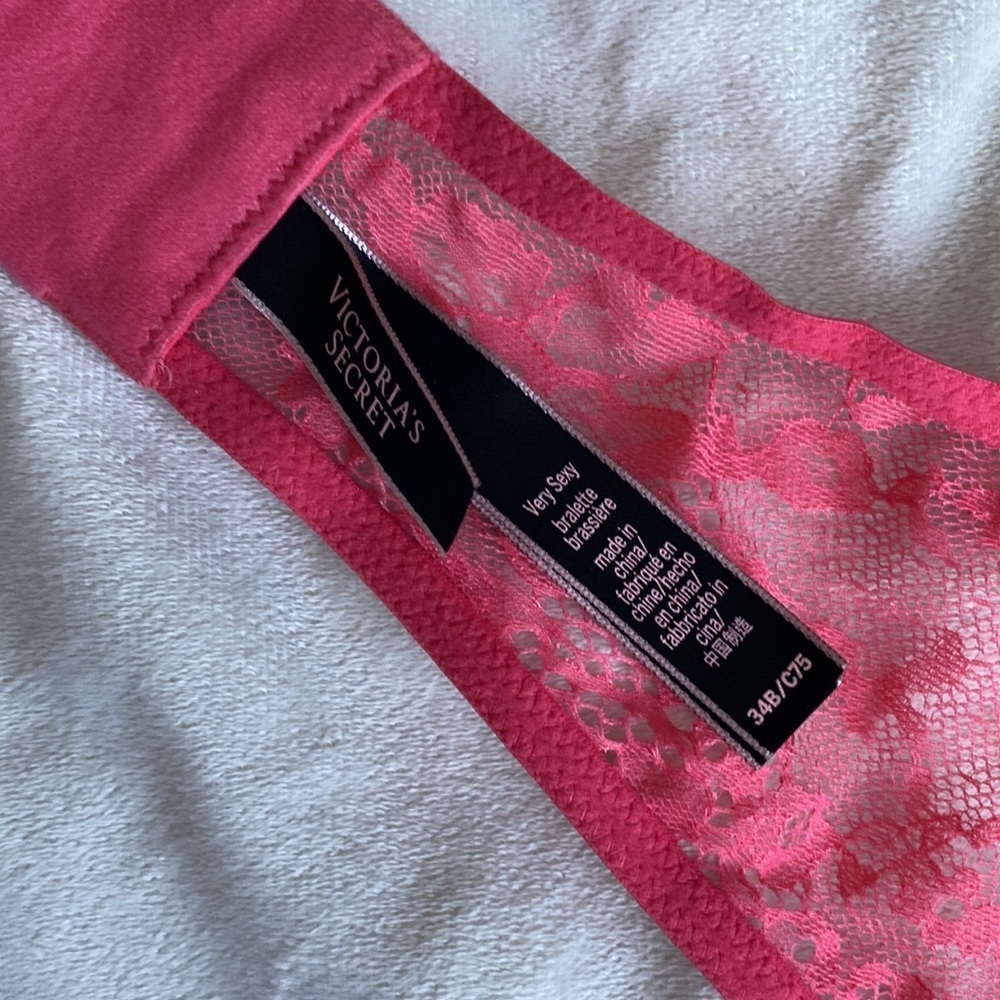 Victoria’s Secret Sheer Lace Halter Bralette Hot Pink 34B Y2K Lingerie Aesthetic - Picture 5 of 6
